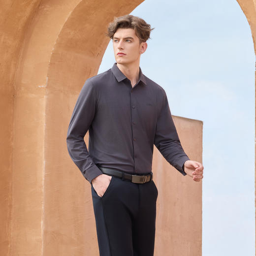 半身缘男装 春季长袖商务衬衫垂感不起皱简约时尚261312M01010006 商品图2