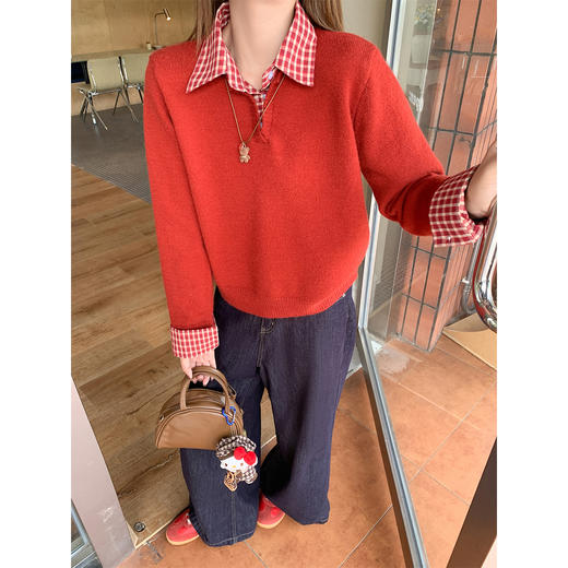 <曾小咸推荐>假两件Polo领格纹针织衫【预售款，预计3-15天发货】 商品图2