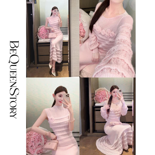 余潇潇【浪漫沦陷】超幼羊毛马海毛层次感镂空无袖&长袖针织衫&半裙 商品图0