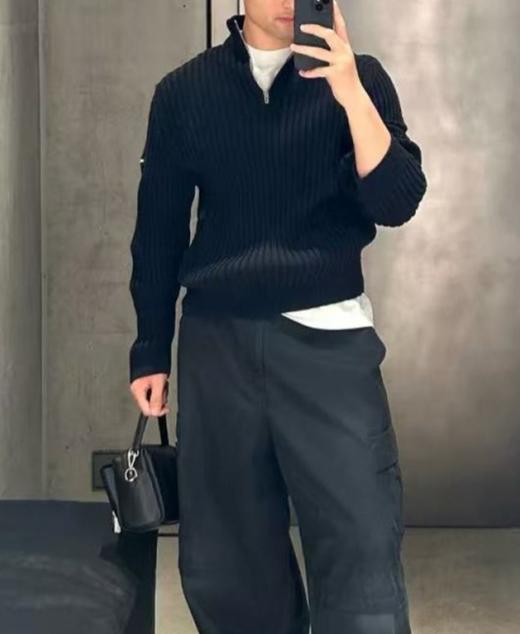 中性款袖标半拉链针织毛衣B00 商品图3