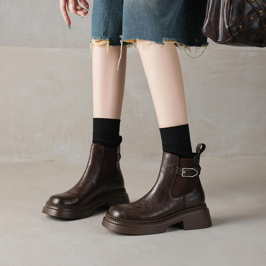 阿么手工女鞋2025新款切尔西靴短靴英伦风时尚百搭时装靴透气5CM 商品图1