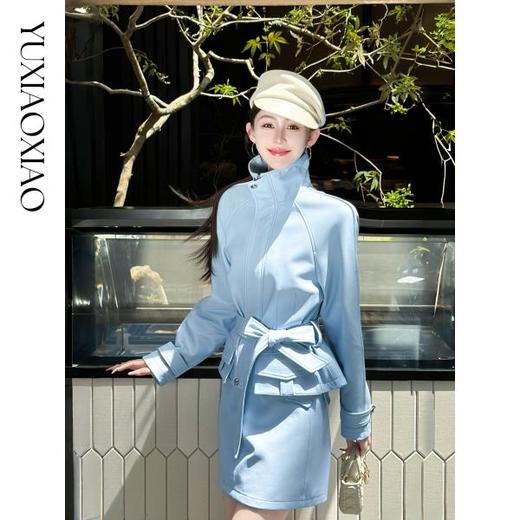 余潇潇【都市写意】100绵羊皮立领短款皮衣搭腰带&微A短款皮半裙 商品图2