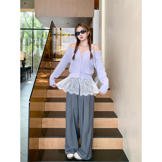 【169元任选2件】现货！紫色露肩下摆蕾丝边毛衣 商品图2