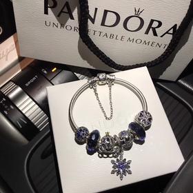 G439林心如同款，潘D拉925纯银蛇骨链蓝色雪花吊坠手镯