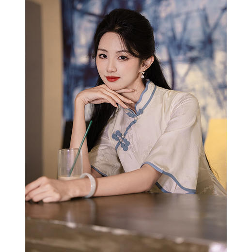 LSB3024米白色气质新中式旗袍2024新款夏季改良日常学生民国复古连衣裙女 商品图3