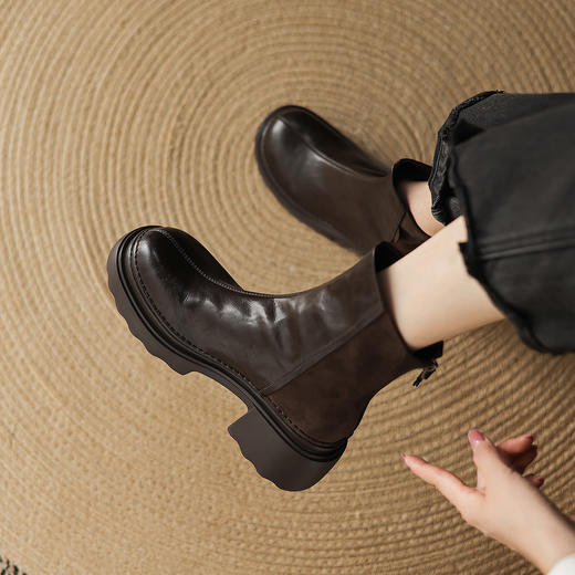 阿么手工女鞋复古拼接休闲短靴女厚底2025新款靴子舒适不累脚6CM 商品图2