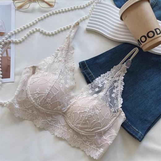 【限时购！79抢2件！】万络媞法式仙女内衣 V领蕾丝花边优雅精致薄款网纱轻盈美背文胸 商品图3