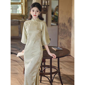 全开襟古法旗袍2025新款秋季绿色复古倒大袖日常可穿少女素雅气质