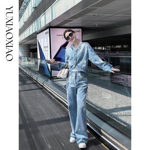 余潇潇【普鲁士新贵】时尚100棉蕾丝烫钻牛仔外套&宽松直筒牛仔裤 商品图3