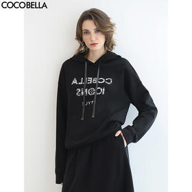 【专属秒杀】COCOBELLA黑色字母印花小个子连帽卫衣女秋新款休闲外套SE619