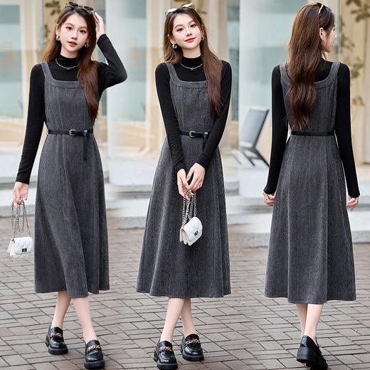 新款秋气质收腰显瘦中长款法式复古背带裙套装NS9703 商品图3