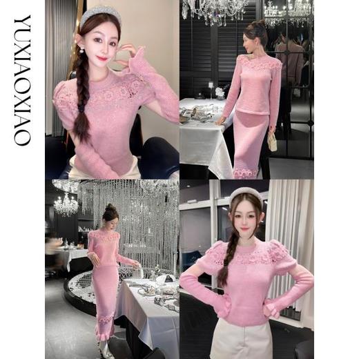 余潇潇【唯美梦境】绵羊毛手工镂空钩花烫钻短袖羊毛衫&长袖款&半裙 商品图0