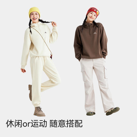 拓路者加绒连帽卫衣女2025年秋季新品半开襟套头上衣长袖加厚外套 商品图4