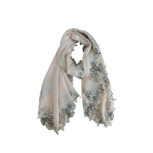 花叶万物生-手工高支山羊绒高端围巾春秋气质薄款披肩女外搭新款 商品图4