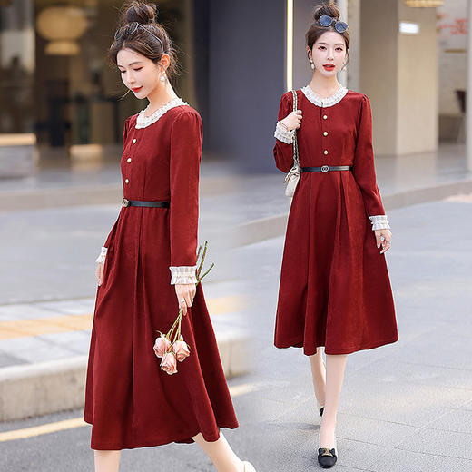 春秋新款法式复古气质收腰显瘦长袖连衣裙LNS9668 商品图3