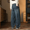 罗蒙秋冬牛仔裤男女同款情侣抽绳设计宽松直筒百搭日常显瘦牛仔长裤 商品缩略图5