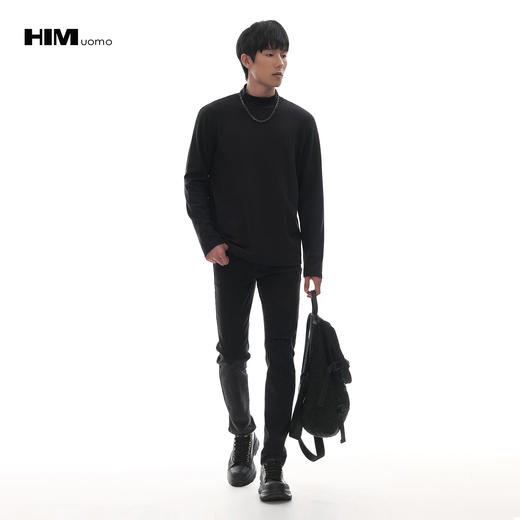 HIM漢崇  简约字母烧花舒适莫代尔棉休闲长袖小高领T恤男 2025秋季 商品图1