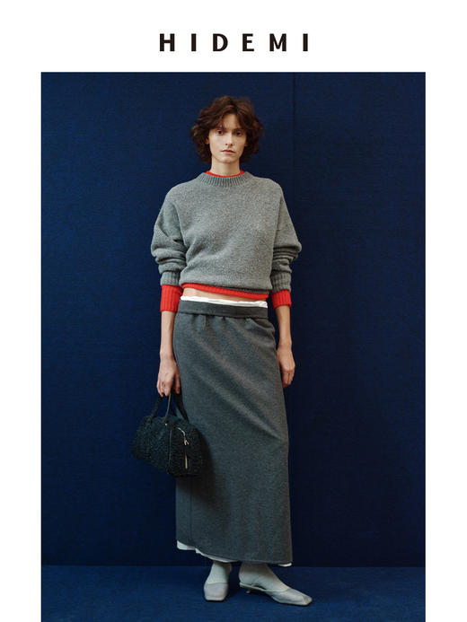 HIDEMI 进口澳洲美利奴圈圈强梭羊毛极简圆领廓形设计感宽松毛衣 商品图2