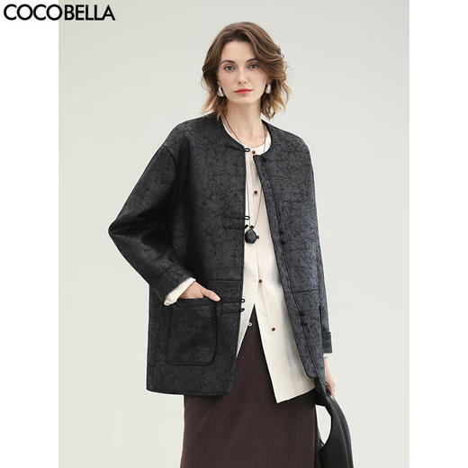 COCOBELLA通勤轻奢爆裂纹PU皮衣外套新款休闲质感夹克PU3196 商品图0