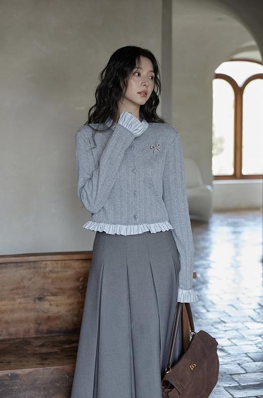 miu感假两件拼接荷叶边针织弹力开衫送胸针 商品图3