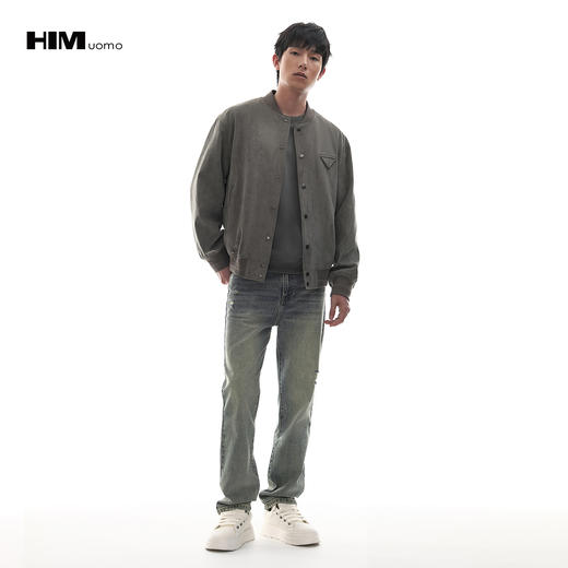 HIM漢崇  做旧割破舒适休闲牛仔裤男复古宽松水洗直筒裤 2025秋季 商品图1