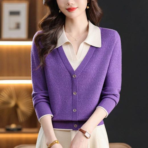 翻领宽松显瘦长袖，内搭假两件针织衫CC-103-97871 商品图3