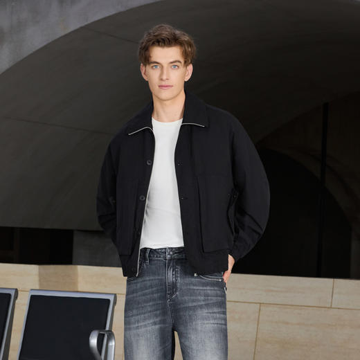 半身缘男装 秋季都市休闲夹克棉翻领宽松亲肤透气253212U01310043 商品图3