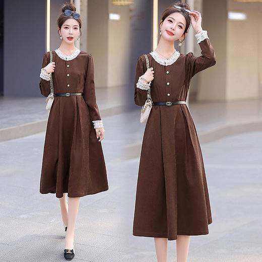 春秋新款法式复古气质收腰显瘦长袖连衣裙LNS9668 商品图1