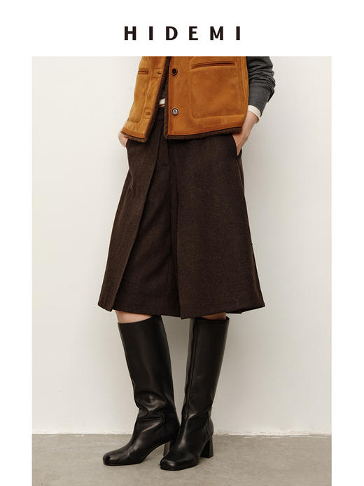 HIDEMI 进口羊毛极简显瘦立体翻折双层毛呢五分裤中裤配靴神裤 商品图6