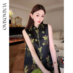 余潇潇【翡翠蝶依】100桑蚕丝新中式珍稀茶香宋锦重工国风刺绣马甲