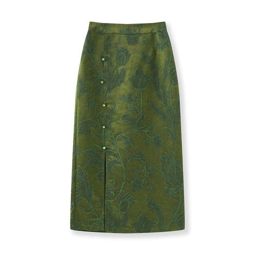 「高货wl」全新升级【铂金会员293/天猫399/差价106】(03441)洛诗琳轻奢重工天丝提花半身裙2025秋季新中式开叉直筒裙 商品图4