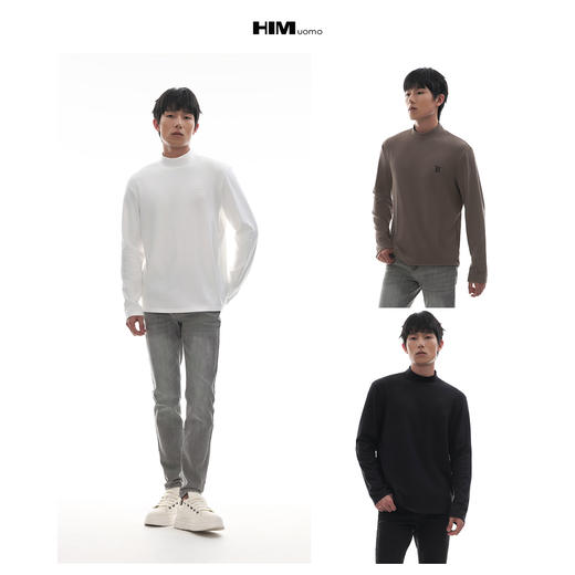HIM漢崇  简约字母烧花舒适莫代尔棉休闲长袖小高领T恤男 2025秋季 商品图3