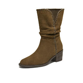 【云粉节】BF楼TATA他她西部靴2025秋冬粗跟中筒靴尖头堆堆靴骑士靴短靴NWU01DS5吊牌价1499