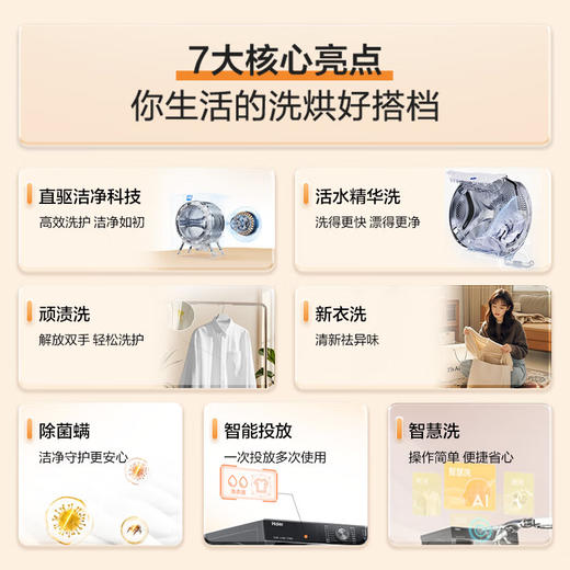 海尔（Haier）25年新品10KG全自动滚筒洗衣机一级能效直驱变频+超薄嵌入+精华洗+智投XQG100-BD38A1 商品图1
