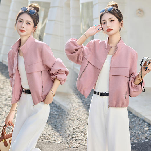 立领麂皮绒外套，复古宽松休闲百搭夹克上衣HR-7702 商品图3