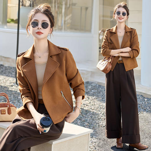 复古休闲百搭减龄，翻领夹克上衣麂皮绒外套HR-7705 商品图2