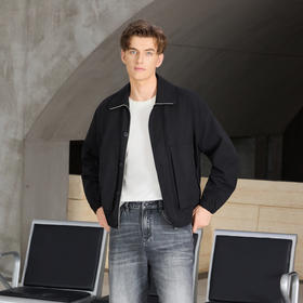 半身缘男装 秋季都市休闲夹克棉翻领宽松亲肤透气253212U01310043