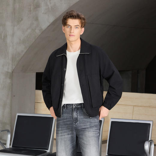 半身缘男装 秋季都市休闲夹克棉翻领宽松亲肤透气253212U01310043 商品图0