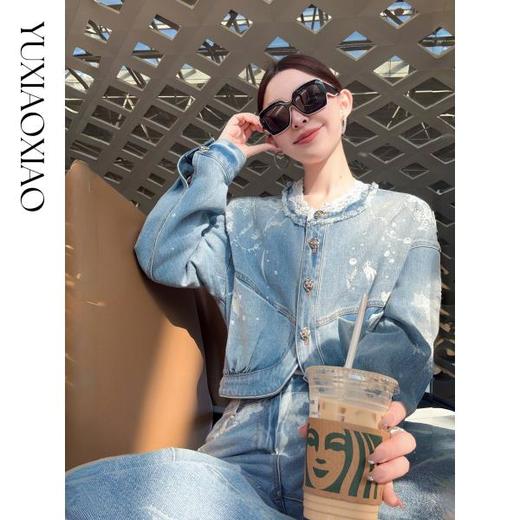 余潇潇【普鲁士新贵】时尚100棉蕾丝烫钻牛仔外套&宽松直筒牛仔裤 商品图2