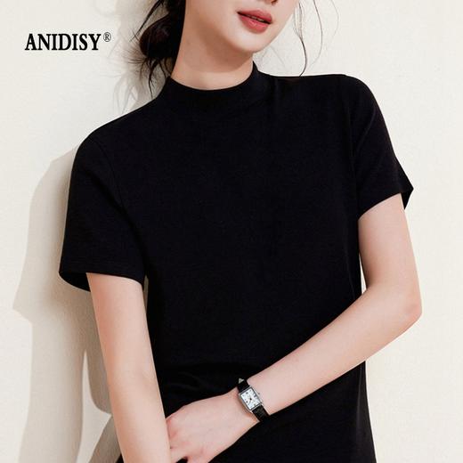 2026春天丝羊毛时尚简约半高领短袖修身套头T恤 商品图3