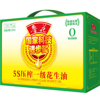 鲁花【保真花生油】5S 物理压榨 压榨一级 花生油 1.8L*2 年货礼盒 商品图0
