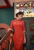 【红蓝赤韵】国庆订婚结婚橘红色喜庆花朵纹双圆襟倒大袖亮片装饰旗袍修身端庄优雅 商品缩略图7