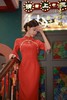 【红蓝赤韵】国庆订婚结婚橘红色喜庆花朵纹双圆襟倒大袖亮片装饰旗袍修身端庄优雅 商品缩略图5