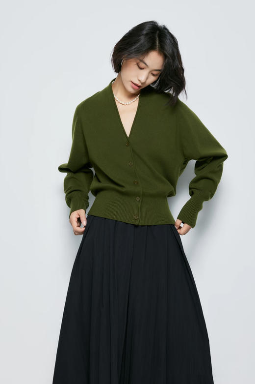 秋冬新款苔藓绿法式极简风V领针织开衫 商品图2