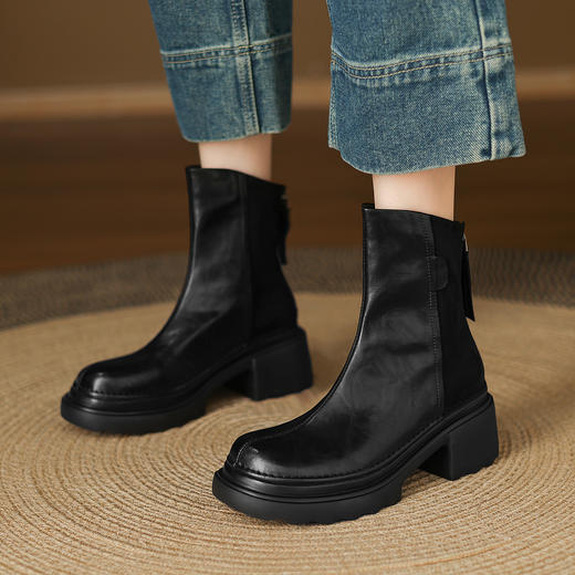 阿么手工女鞋复古拼接休闲短靴女厚底2025新款靴子舒适不累脚6CM 商品图3