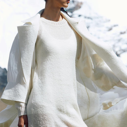 真丝羊绒相拼格桑花手工毛毡女大衣  SJF97W318N 商品图4