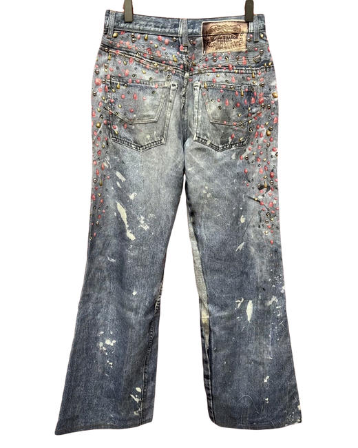 中性款印花钉珠牛仔裤长裤001 商品图1