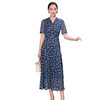 S526ALC860H89藏蓝色连衣裙女新款时尚气质印花修身显瘦v领短袖大摆裙 商品缩略图4