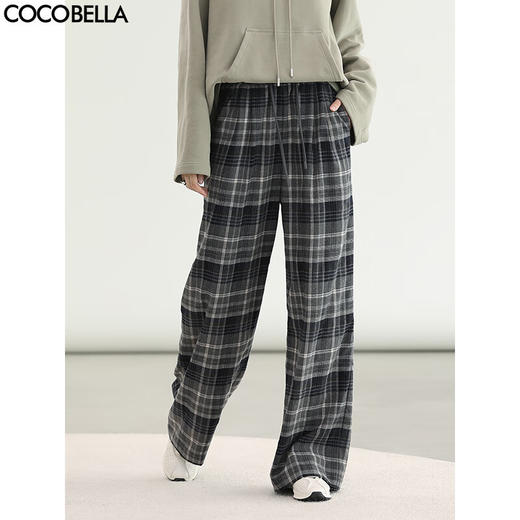 COCOBELLA通勤格纹阔腿裤秋新款休闲裤女小个子直筒裤PA3093 商品图0