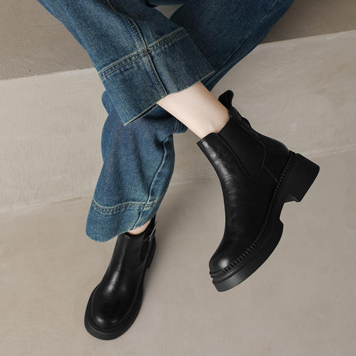 阿么手工女鞋2025新款切尔西靴短靴英伦风时尚百搭时装靴透气5CM 商品图4